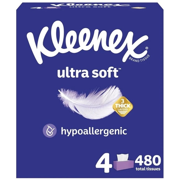 Kleenex Ultra Soft Facial Tissues, 4 Flat Boxes, 120 Tissues per Box, 3-Ply NWT - Picture 1 of 3